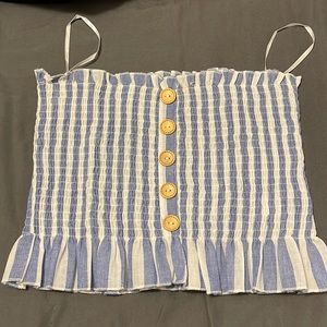 Shirred Ruffle Trim Button Front Striped Button Tube Top! Size L but can fit M.